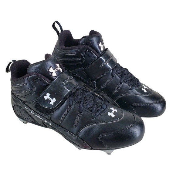 Under Armour Intensity Mid Football Cleats Men 13.5 D Black Dual Plate Tech - Picture 12 of 13